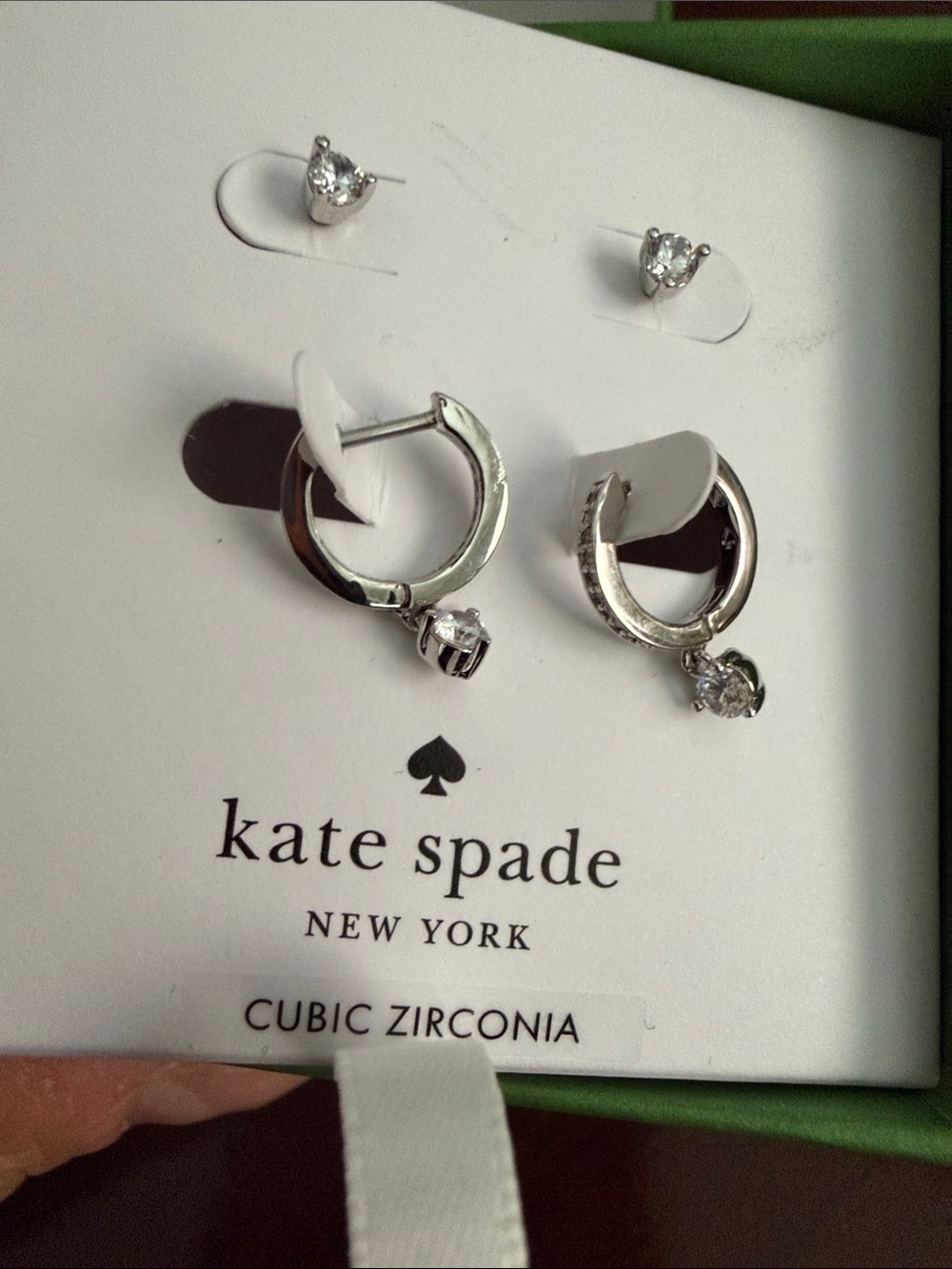 kate spade Silver Crystal Hoop Drop Earrings - Clear/Silver - Picture 5 of 6